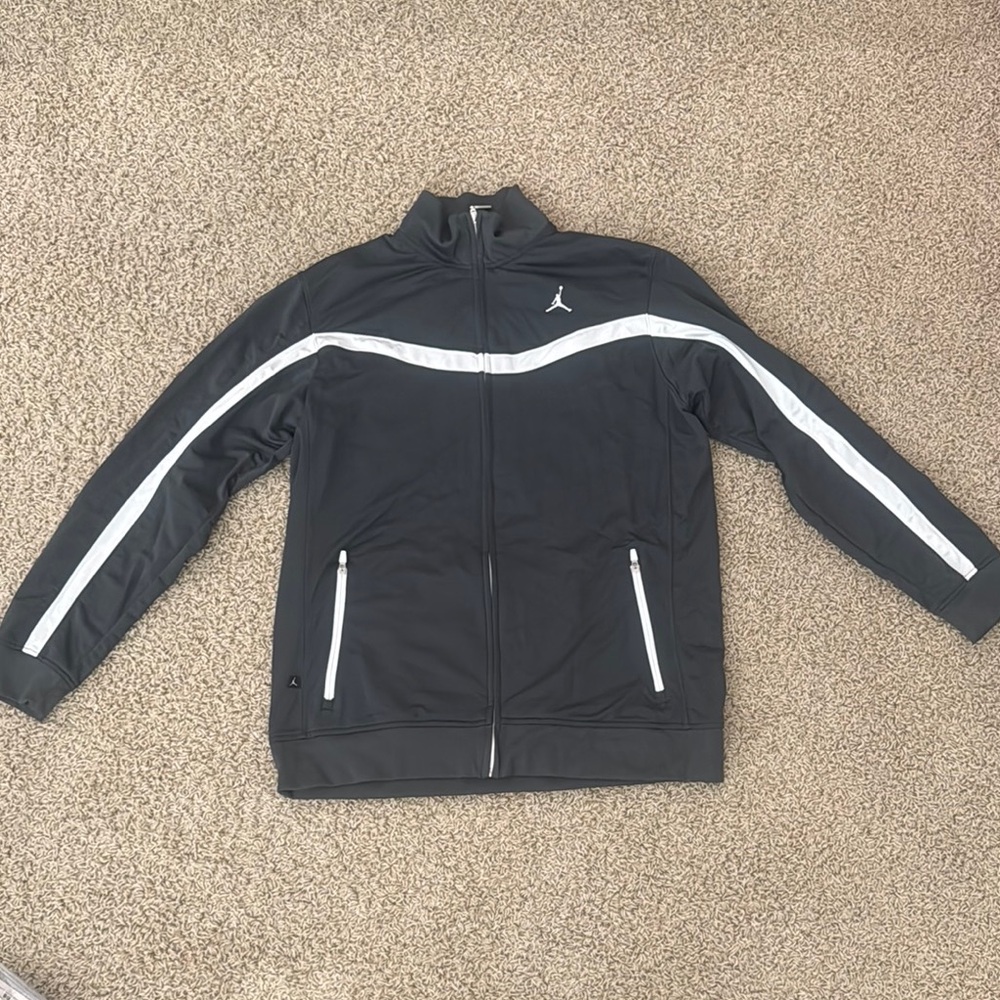 Nike Dark Grey and White Jacket with Full-Length Zipper